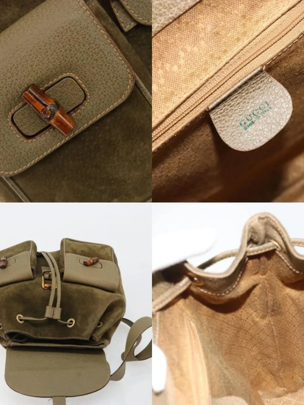 GUCCI Backpack Suede Khaki Gold 003 2058 0016 Auth 184537A